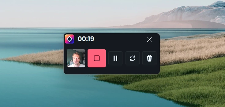The recorder with cancel and restart buttons