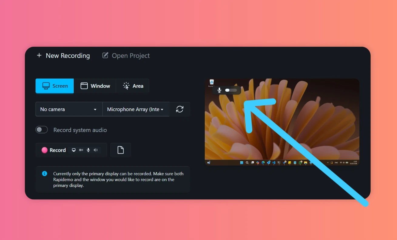 Microphone volume indicator in preview