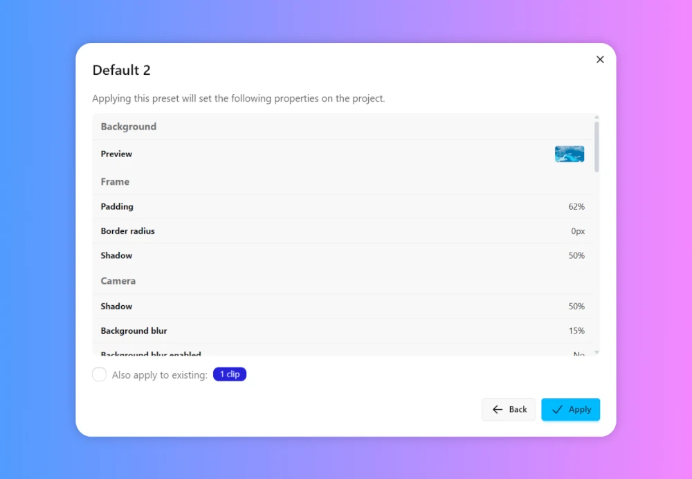Preset preview Light mode