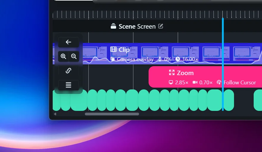 A Clip on the Rapidemo timeline showing a strip of frames from the recording and a microphone waveform along its lower edge