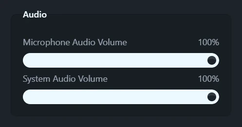 The Microphone audio volume and System audio volume sliders in a Clip’s properties