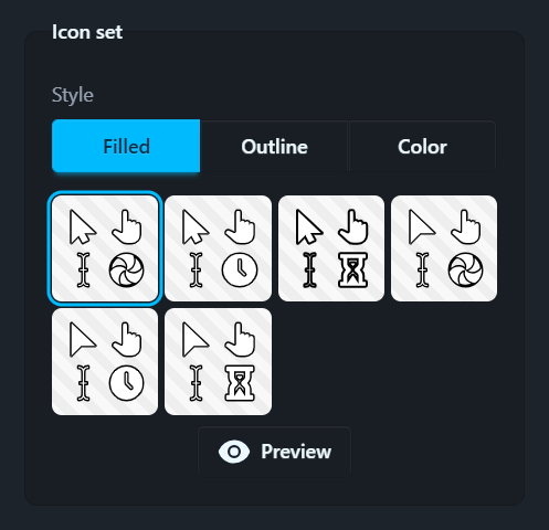 The Icon set grid with the Style strip above it